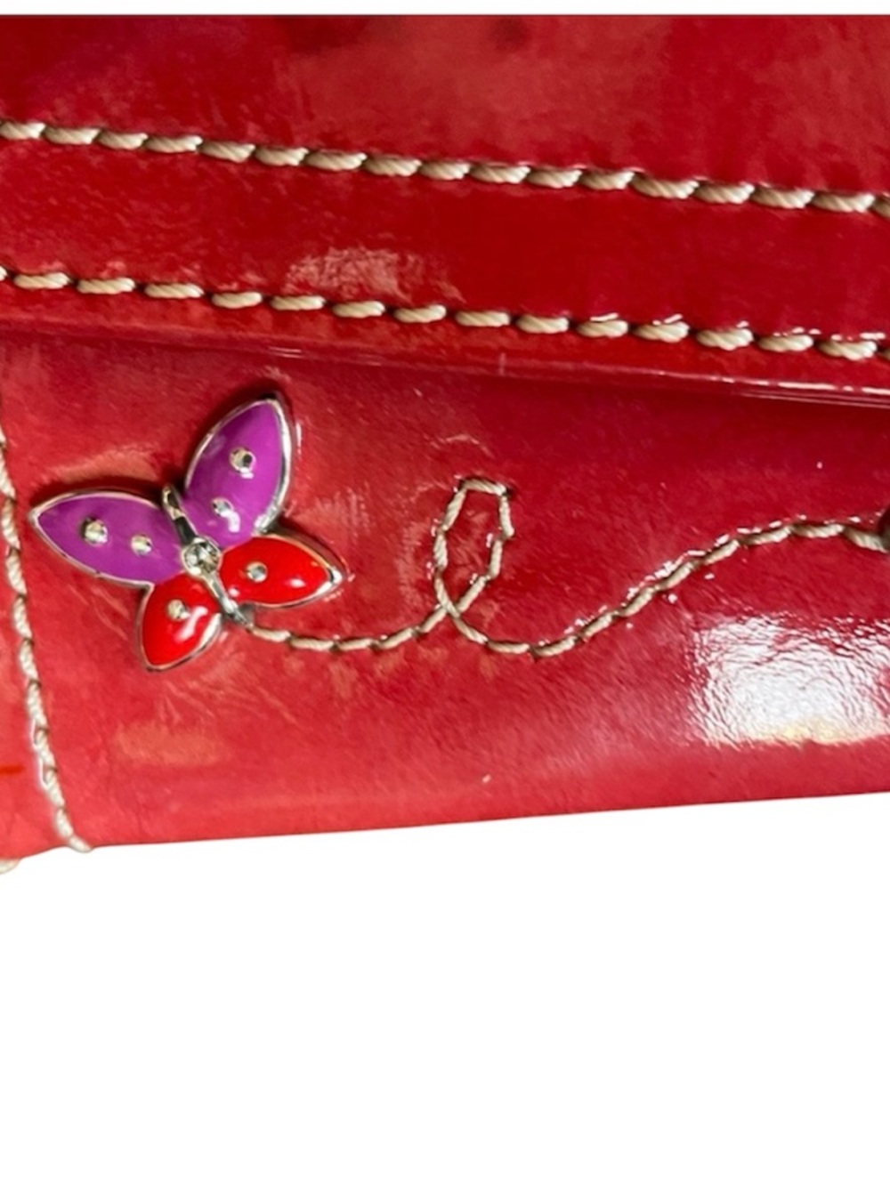 Brighton Ciao Bella Patent Red Clutch / Wallet with Butterfly Detail
